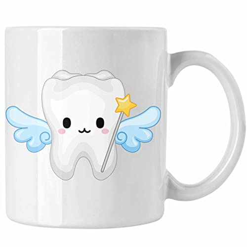Trendation - Zahnfee Becher Kinder Zahnmedizinische Fachangestellte Tasse Geschenk Lustig Praxis Geschenkidee Zahnarzthelferin Zahntechnikerin Zahnärztin Lustiger Spruch (Weiß)