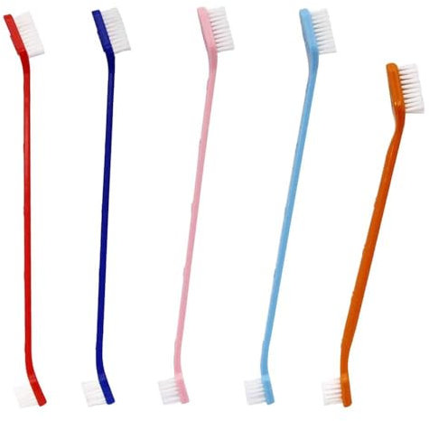 5 Pcs Pet Toothbrush Dual Headed Long Handle Dog Toothbrushes for Pet Dental Care