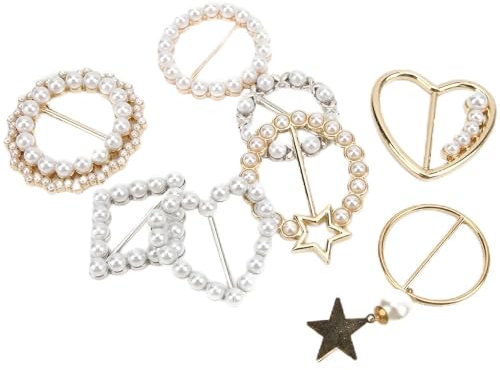 Cyrank T Shirt Clip Schnalle, Schal-Ring, Damen Metall Gürtelschnallen Strass Schal Ringschnalle 8 Stück, Faux-Perlen-Schal-Krawattenschnallen-Ringe Für Frauen, Metall Perle T-Shirt Schnalle Clips
