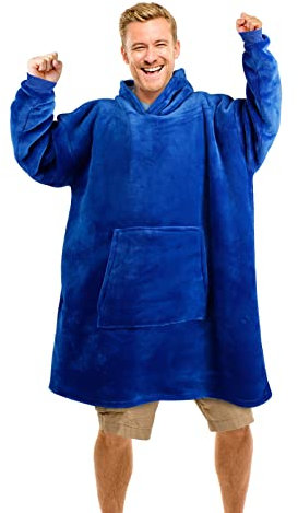 sunyana Adult Wearable Blanket Hoodie Sweatshirt Super Warm und Bequem Gefütterter Flanell Hoodie Gefütterte Flanelldecke mit Ärmeln und großen Taschen (Klassisch Blau)