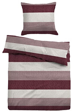 TOM TAILOR 0849790 Bettwäsche Garnitur mit Kopfkissenbezug Melange-Flanell - Gradual Stripes 1x 155x200 cm + 80x80, Cherry red, 0849790/811/001