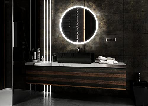 Badspiegeldesign - Badspiegel mit Beleuchtung LED Radlux, Durchmesser 70 cm, Runder Badezimmerspiegel mit Beleuchtung, Wandspiegel für Badezimmer mit Einer Farbneutralen LED-Lampe zirka 4000K
