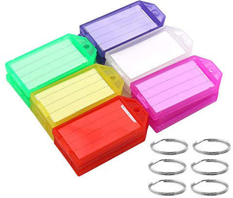 Coideal Kunststoff Schlüsselanhänger Beschriftbar mit Etiketten, 30 Stück Schlüssel Beschriften Anhänger Key Label Schlüsselschilder für Gepäck Haustieren (6 Farben)