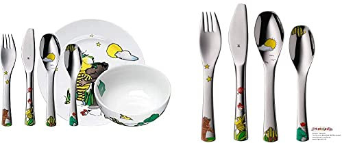 WMF Janosch Kinder Geschirrset 6-teilig, Kindergeschirr mit Kinderbesteck Edelstahl & Janosch Kinderbesteck Set 4-teilig, Kinderbesteck Edelstahl, Besteck Kinder ab 3 Jahre