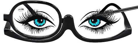 Make-up Brillen Lesebrille, Vergrößernde Drehbare Einzellinsen Schminkbrille, Tragbare Flip Nach Unten Kosmetik Brille Lesehilfe für Frauen, Make-up Essential Werkzeug (Schwarz, 2, multiplier_x)