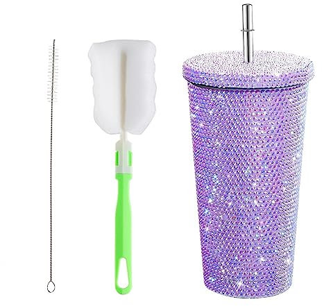 pulunto Diamant-Nieten-Becher, glitzernder Becher, 750 ml, isolierte Becher mit Deckel und Strohhalmen, funkelnder Strohhalmbecher, Frauengeschenke