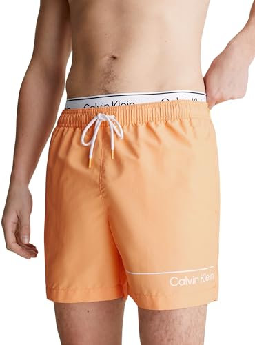 Calvin Klein Short de Bain Homme Medium Double Mi-Long, Orange (Buff Orange), XL