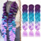 FESHFEN Treccia Africane Extension, 3 Pezzi Colori Kanekalon Treccine Capelli Braiding Jumbo Sintetici Treccia Extensions Per Box Crochet Twist 60cm Viola/Blu/Viola Chiaro