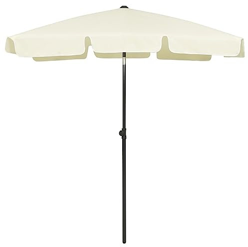 Higsose Parasol de Plage Jaune Sable 180x120 cm Polyester Parasol d'extérieur Inclinable Cour Parasol de Patio Anti-décoloration Parasol de Jardin Monté Support Existant ou Milieu des Tables