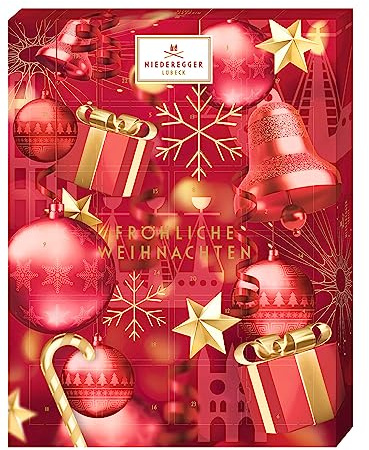 Niederegger | Adventskalender »Glamour« | 1x 300g | Auswahl an Marzipan Klassikern, Nougat-Happen & Pralinen-Kreationen | Umhüllt von Zartbitter- und Vollmilch-Schokolade