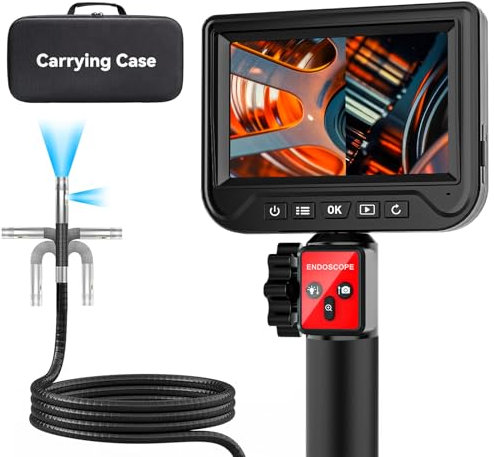 Maylatte Endoskopkamera mit Licht, 360° Drehbar 6.5mm Rohrkamera, 2MP Inspektionskamera 5.0 Zoll IPS-Bildschirm, IP67 wasserdichte Endoskop Beweglicher Kopf mit 8 LED-Leuchten, 64 GB Karte (1.55 M)