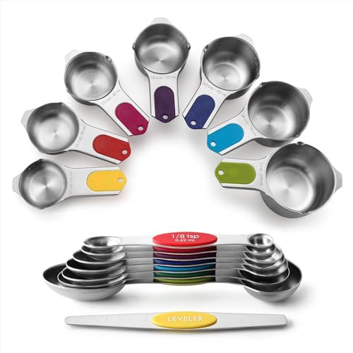 Measuring Cups & Spoons, Magnetic, Multi-Color, Set of 15