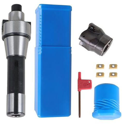 Timunr Vástago de fresado R8 FMB22 con 4 insertos APMT1604 y llave T15 con fresa frontal 400R de 50 mm, fresas de extremo CNC, aptas para corte de placas y acabado de piezas de trabajo