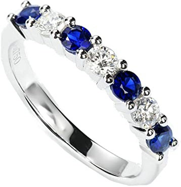 Dsnyu 750 18 Karat Weißgold Ring, 0.4ct Saphir Verlobungsring Damen, Silber Ring fur Frauen Einzelne Reihe Ringe Vintage Partyschmuck Größe 47 (15.0)