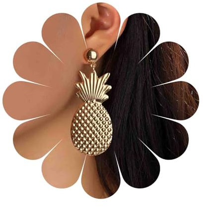 Dervivea Boho Ananas Ohrringe Große Ananas Baumeln Ohrringe Metall Gold Ohrringe Übertrieben Tropfen Ohrringe Obst Ohrstecker Schmuck Für Frauen Und Mädchen