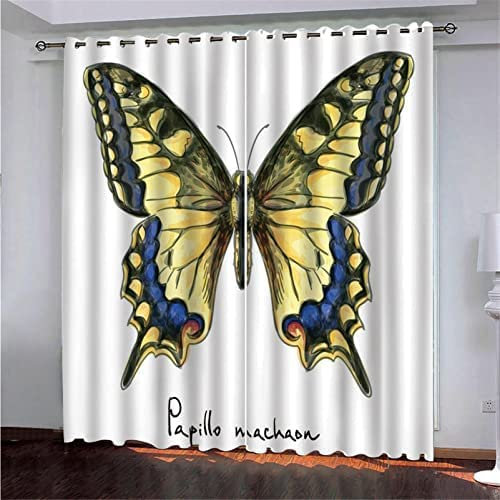 Undurchsichtig Gardine Schmetterling Insekt 3D-Digitaldruckvorhänge Für Balkontür Mit Ösen 2Er Set Schlaufenvorhang Wohnzimmer Schlafzimmer Kinderzimmer Esszimmer 140(B) X160(H) cm