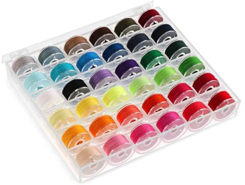 36 Piezas Hilo de Bobina de la Máquina de Coser con Estuche, Bobinas y Hilo de Coser, Bobinas Surtidas Hilo de Coser, Hilos de Coser de Poliéster para Costura, Plásticos Transparente Canillas Carretes