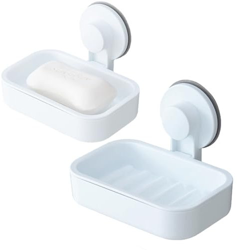 VIVIIHOO Jabonera con Ventosa sin taladrar-jabonera montada en la Pared, jabonera autoadhesiva,Almacenamiento de jabón de Ducha Reutilizable e Impermeable Vidrio y azulejo-2 Blanco