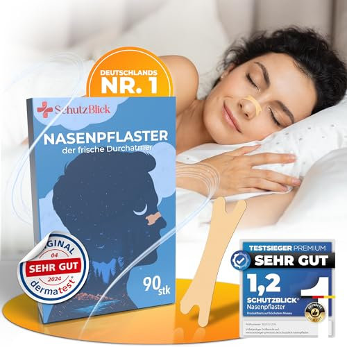 Schutzblick® Nasenpflaster Schnarchen - 90er Set Nasen Stripes zum Schlafen - Effektive Nasen Strips für besseres Atmen - Nose Strips für besseren Schlafkomfort - Nasenpflaster besser atmen