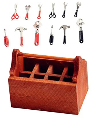 Hohopeti 1 Satz kleine Werkzeugkiste Kinderspielzeug Minischlüssel Wohnkultur Möbel Miniatur reparierter Bausatz DIY Mini Werkzeugkasten Haushalt Zubehör Suite Modell Holz