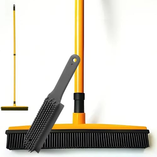 Long Handled Rubber Broom With Squeegee Pet Hair Removal Brush Carpet Brush