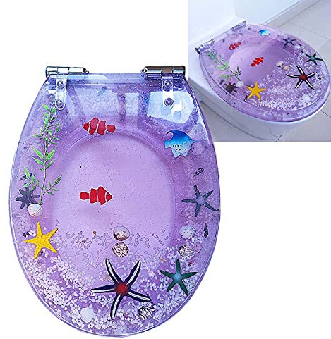 CekoCk Toilettensitz mit Absenkautomatik Toilettensitz aus Kunstharz, rund, lila Toilettensitz, länglicher Toilettensitz, langsam schließend, leicht zu reinigen