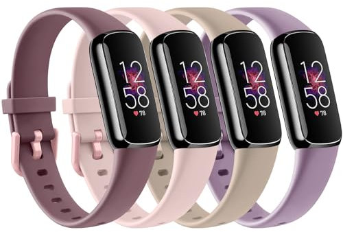 AK Armbänder kompatibel mit Fitbit Luxe Armband für Damen und Herren, 4 Stück, weiches Silikon, verstellbare Sport-Ersatzarmbänder für Fitbit Luxe (klein, Packung L)