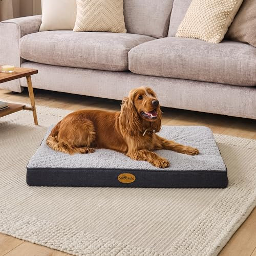 Silentnight Crate Dog Bed - Orthopaedic Firm Support Pet Mattress with Non-Slip Base - Comfort & Support Mat Reduce Pressure on Joints, Removable and Washable Sherpa Cover, Medium 51x76cm, Grey