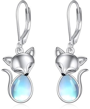 Fuchs Ohrringe für Damen 925 Sterling Silber Mondstein Ohrhänger Fuchs Schmuck Geschenk für Mutter Frau Mädchen (Fuchs Ohrringe)