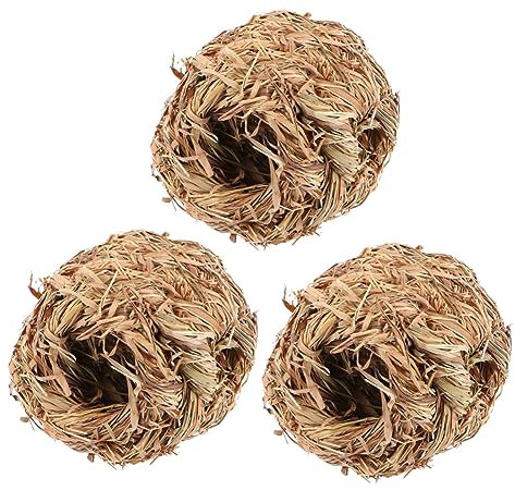 FONDOTIN Lot De 3 Nids pour Lapins Litière en Paille Tissée Naturelle Jouets Sûrs pour Hamsters