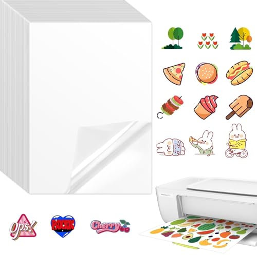 40 Blatt Sticker Papier Rub On Folie zum Bedrucken Klebefolie Selbstklebende Folie Transparent Wasserfest Vinyl Stickerpapier Zum Selbst Drucken A4 für Aufkleber,Laser und Tintenstrahldrucker Drucker