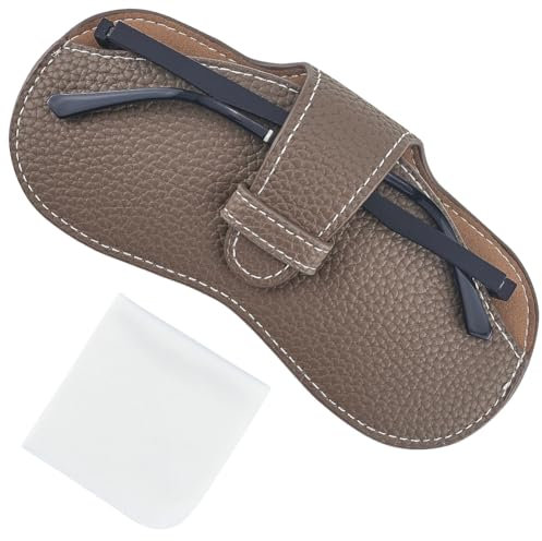 CREATCABIN Custodia per Occhiali In Pelle Custodia Sottile per Occhiali Da Sole Custodia Leggera Da Viaggio Portatile Squeeze Top Morbida Custodia per Occhiali con Panno Morbido per Pulizia 17.5x8.7cm