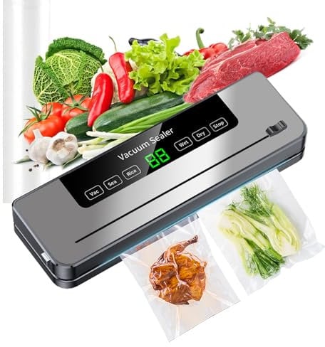 Vacuum Sealer Machine, ESoundvol 6-in-1 Food Vacuum Sealer Machine Built-in Cutter and Visible LED Digital Countdown Display for Dry and Moist Food Fresh Preservation with 10Pcs Vaccum Sealer Bags