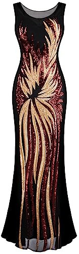 Angel-fashions Damen-Abendkleid mit goldfarbenen Pailletten Rot Gold 44