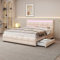Rtopsu Polsterbett Doppelbett 180x200 cm mit LED-Beleuchtung, Bett mit Verstellbares Kopfteil und 4 Stauraum Schubladen, Bettgestell mit Metallrahmen und Lattenrost aus Holz,Samt, Beige, Ohne Matratze