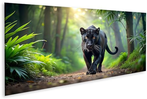 islandburner Bild auf Leinwand Schwarzer Panther Schleicht durch Wald Bilder Wandbilder Poster
