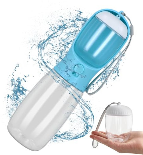 Shengxi Bouteille d'eau pour Chien Gourde pour Chat avec 100g Récipient de Nourriture Distributeur d'eau Étanche pour Chien pour Promenade Voyage Extérieur (Bleu, 550ML)