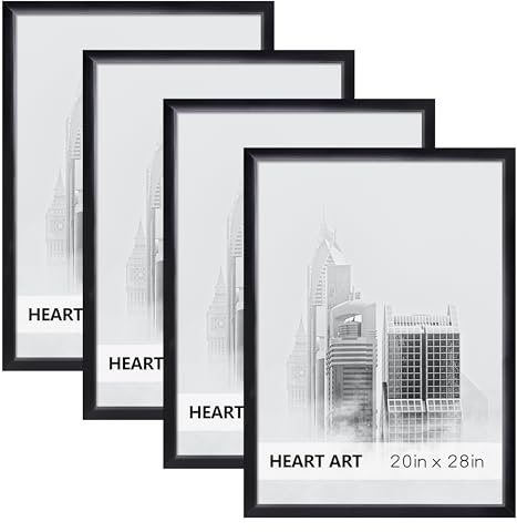 HEART ART 20x28 Frame 4 Pack,20x28 Poster Frame Without Mat,20 x 28 Wall Gallery Photo Frames,Black