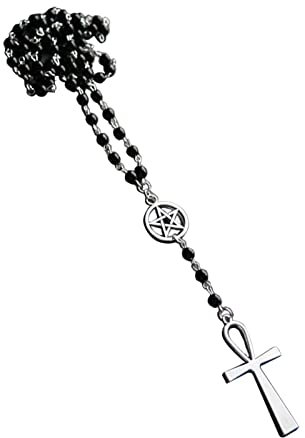 ZHOUYQXLX Egirl Schmuck Coole Schwarze Perlen Kreuz Stern Anhänger Halskette DIY Mode Choker Y2K Halskette für Frauen Punk Accessoire Anhänger Halskette, wie Bilder Zeigen