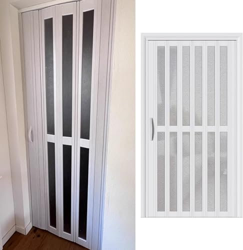 Porte Accordéon Interieur Portes Intérieures Pliantes pour Ouverture de 60 à 200 cm, Porte Accordéon en PVC avec Acrylique Givré, Porte Pliante Simple pour Camping-car, Armoire, Salon(72x80in(182.9x20