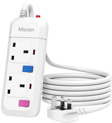 Mscien 5M Extension Lead 2 Way Plug Sockets with Individual Switches Overload Protected Power Strip Wall Mountable 5 Metre Long Extension Cable