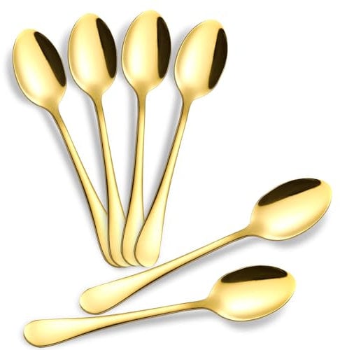 tiokin Lot de 6 petites cuillères à café dorées en acier inoxydable de 12 cm pour café, dessert, thé, apéritif, passe au lave-vaisselle