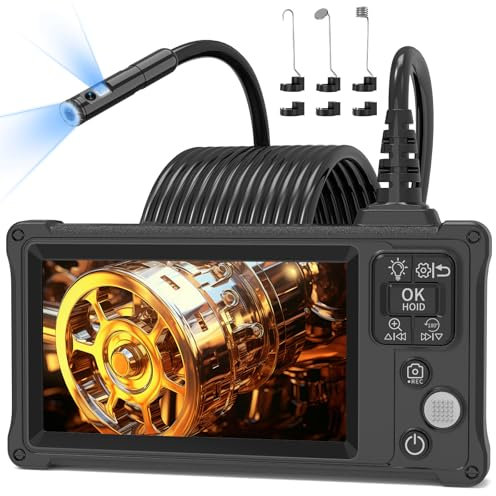 Ennovor Endoscopio Industrial con Schermo Grande da 5”, Endoscopio a Doppia Lente HD 1920P, Telecamera endoscopica con 8+1 LED Regolabili, IP67 Impermeabile Telecamera Ispezione, Cavo Semirigido - 5M