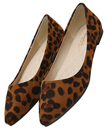 TINEASUR Women Leopard Flat-Heeled Pointed Shoes Brown Leopard Print Ladies Casual Flats Size 39