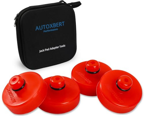 Auto Wagenheber Auflage Adapter Polyurethan Unterleg Unterstellböcke und Hebebühne Hydraulisch Unterstellböcke KFZ Jack Pad Zubehör für Tesla Model 3 S X Y (Rot, 4 Stück & Aufbewahrungsbox)