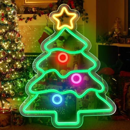 Albero di Natale Neon Segno,USB Operazione Dimmable Neon Segno per la Casa Decorazioni di Natale Festa di Natale Regali per Bambini di Famiglia (Stile 3)
