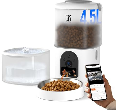 Romiromi Automatic Cat Feeder with Camera,with Remote App Control,5G WiFi,4.5L,1080P HD Video, Dining Scene and Feeding Log Record