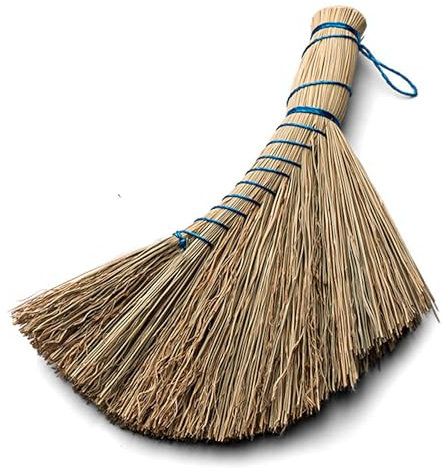 Natural Straw Whisk Broom - 12.5 Inch Small Hand Broom with Ergonomic Shape for Multi-Surface Cleaning - Stiff Bristle Brush for Indoor or Outdoor Use by Kings County Tools
