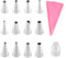 Douille Pâtisserie et Poche à Douille, 14 Pièces, 12 Douilles à Gâteau en Acier Inoxydable & 1 Poche à Douille EVA Réutilisable & 1 Adaptateur, Kit de Décoration pour Gâteaux, Cupcakes, Biscuits