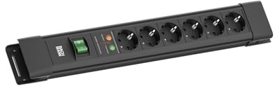 BACHMANN CONNECTUS 6-Fach Steckdosenleiste (Robuste Mehrfachsteckdose mit Schalter, Überspannungsschutz und 2m Kabel) Schwarz